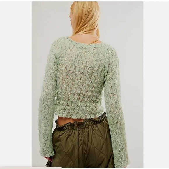 โขSOLDโขโข Free People One Madison Floral Lace Top Sz M Pastel Sage Green - Picture 3 of 10